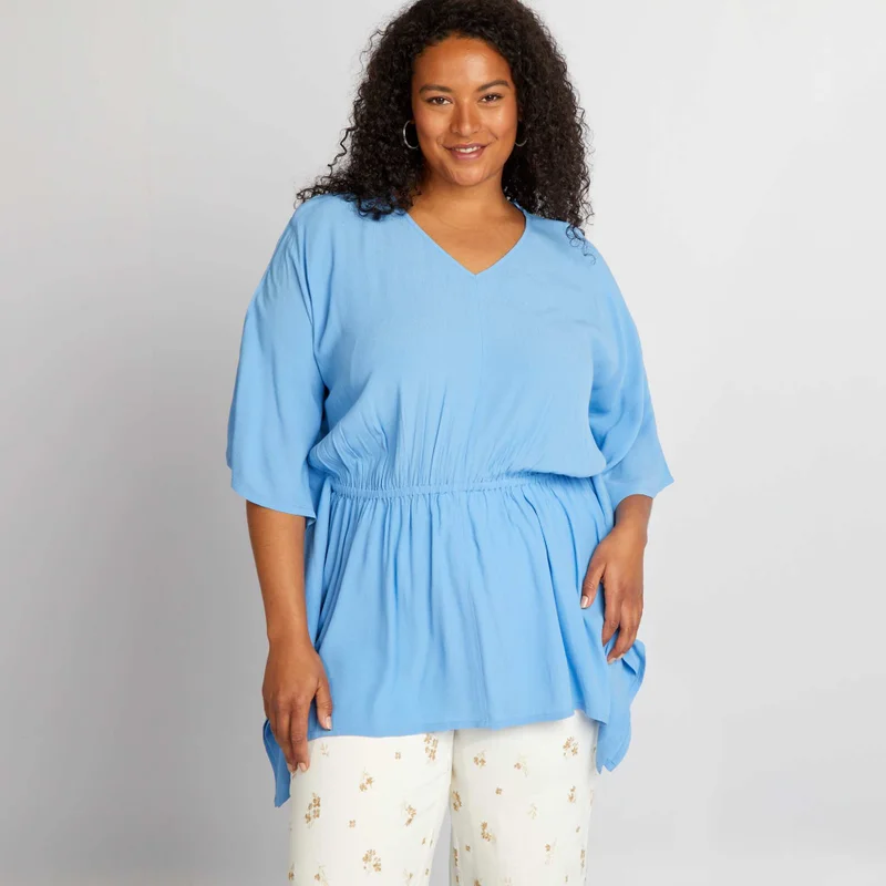 Kiabi Flowing Blouse With Butterfly Sleeves Blue