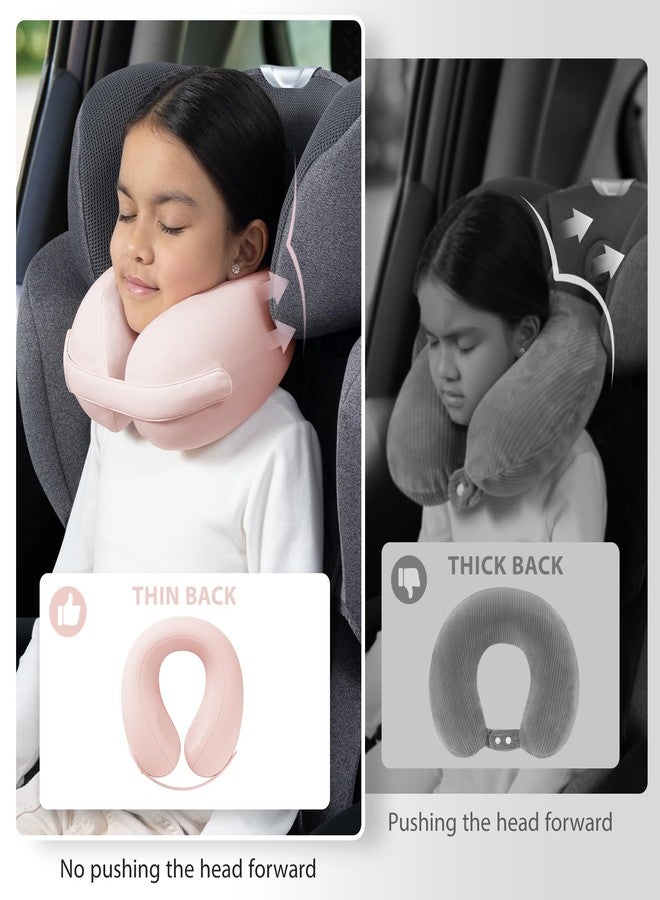 urnexttour Car Pillow for Big Kids Travel Neck Pillows, Memory Foam Neck Support Travelling Pillow with Washable Cotton Pillowcases and Storage Bag, for Airplane, Train, Flight and Home Use Pink - Image 2