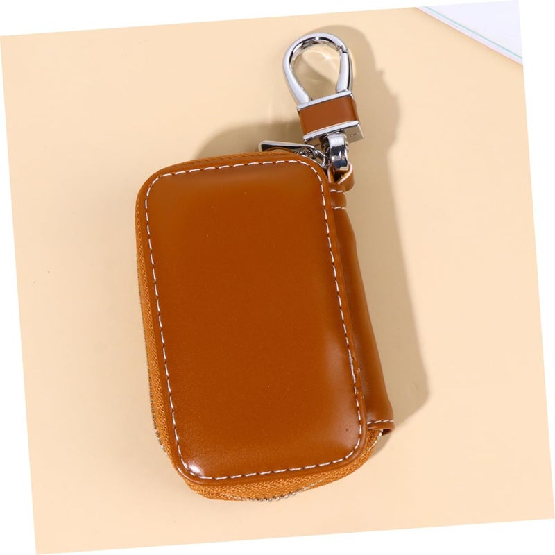 Leather Car Key Holder Pouch Portable Key Storage For Men And Women Brown - Image 4