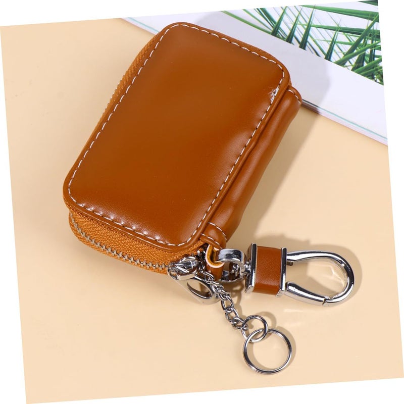 Leather Car Key Holder Pouch Portable Key Storage For Men And Women Brown - Image 5