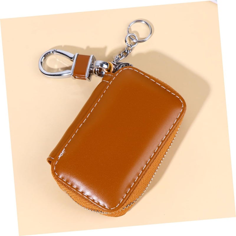 Leather Car Key Holder Pouch Portable Key Storage For Men And Women Brown - Image 3