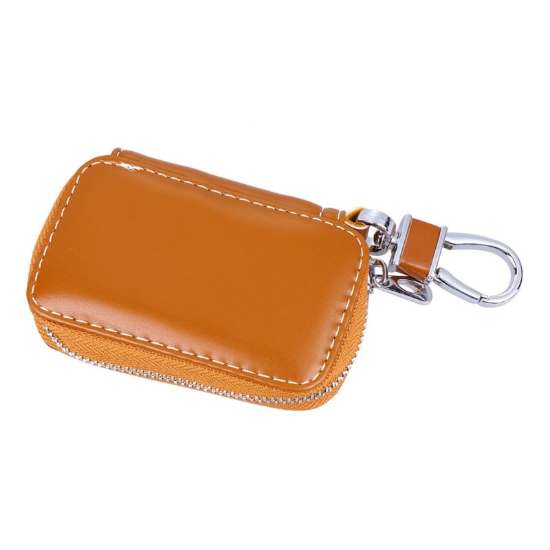 Leather Car Key Holder Pouch Portable Key Storage For Men And Women Brown - Image 2