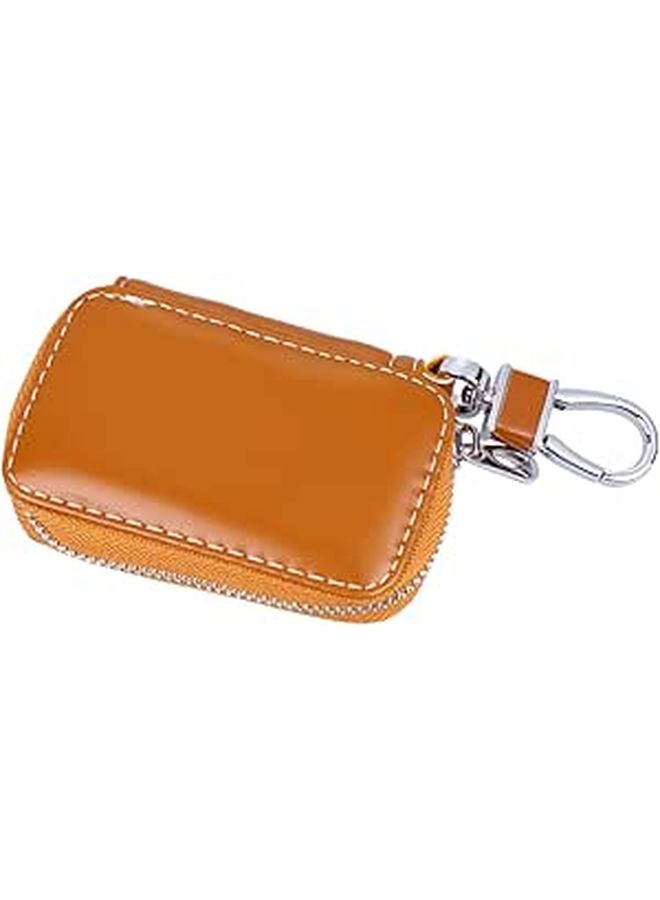 Leather Car Key Holder Pouch Portable Key Storage For Men And Women Brown - Image 1