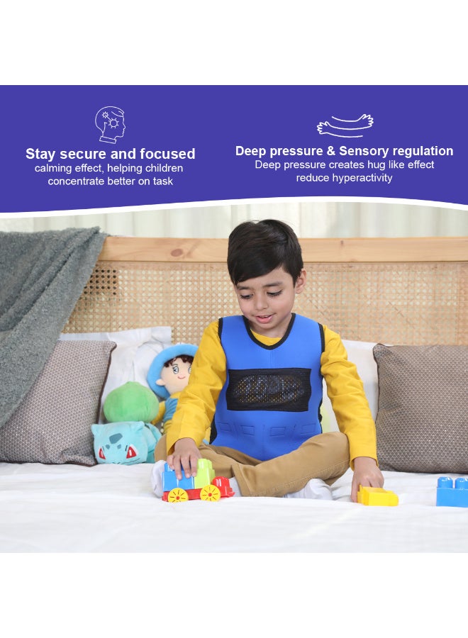 abley's Children's Sensory Weighted Vest, Small (2-4 Years) | For Children with Sensory Issues, Autism, ADHD | Adjustable Therapeutic Support | Includes 6 Removable Weights | Blue - Image 3