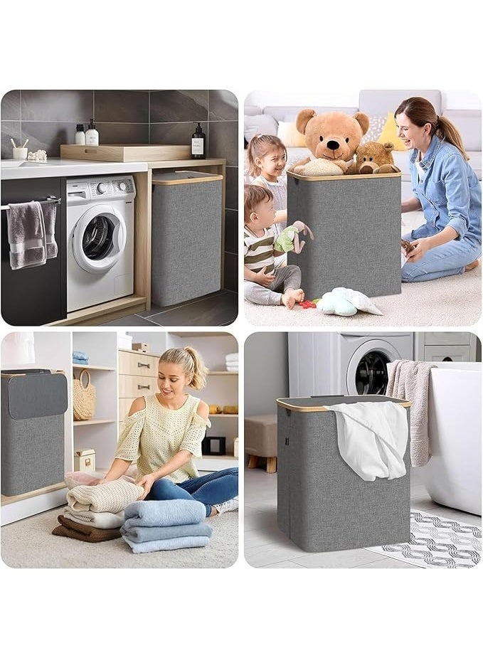 150L سلة غسيل كبيرة مع 2 أكياس داخلية قابلة للإزالة ، ملابس عائق لغسيل الملابس ، ملابس قذرة عائق ، قابل للطي وتوفير المساحة (رمادي) - Image 3