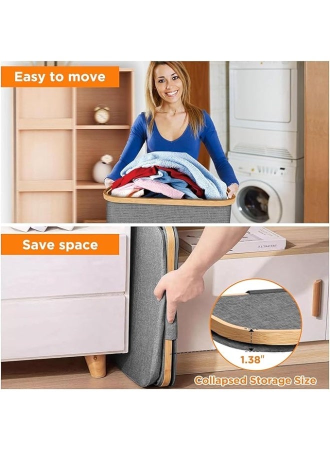 150L سلة غسيل كبيرة مع 2 أكياس داخلية قابلة للإزالة ، ملابس عائق لغسيل الملابس ، ملابس قذرة عائق ، قابل للطي وتوفير المساحة (رمادي) - Image 2