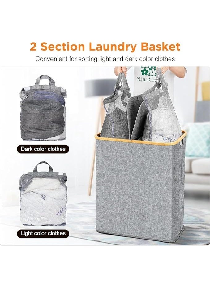 150L سلة غسيل كبيرة مع 2 أكياس داخلية قابلة للإزالة ، ملابس عائق لغسيل الملابس ، ملابس قذرة عائق ، قابل للطي وتوفير المساحة (رمادي) - Image 4