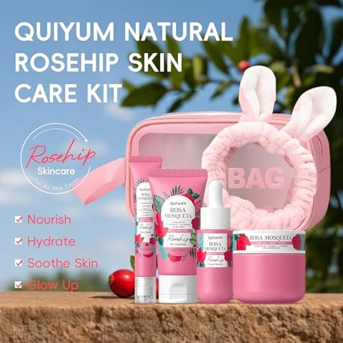 QUIYUM Rosehip Skin Care Sets for Women, Nourishes, Resists Oxidation, Promotes Collagen Production, Refine Skin Texture, Enhances Skin Elasticity, Skincare Gift Sets, Christmas Birthday Gifts 4PCS - Image 2