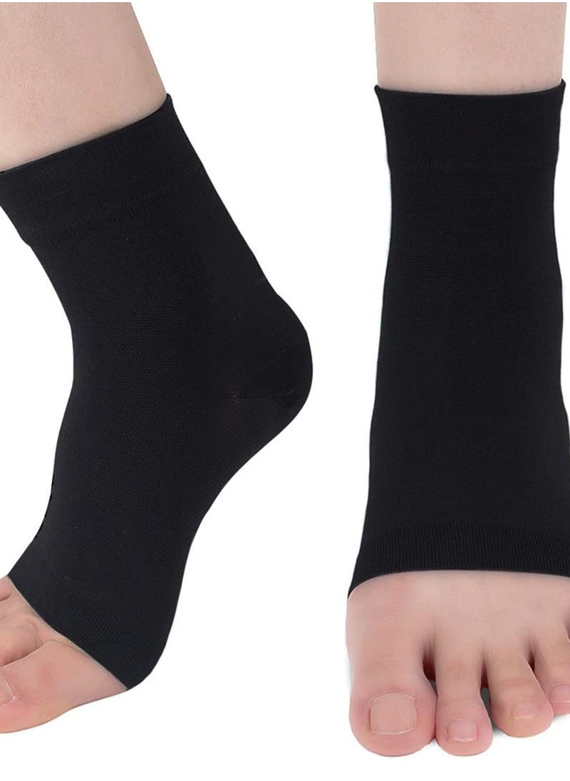 Bukela Ankle Compression Sleeve, for Sprained Ankles, Open Toe Сompression Socks Breathable Elastic Thin Ankle Brace for Swelling, Plantar Fasciitis, Sprain, Nano Brace for Women and Men (Black-M)  - Image 1