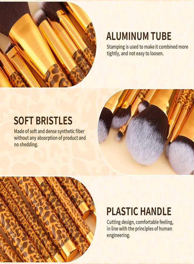 Docolor Makeup Brushes Leopard 14pcs Premium Synthetic Foundation Powder Concealers Eye shadows Blush Makeup Brush Set with 4pcs Makeup Puffs - Image 3