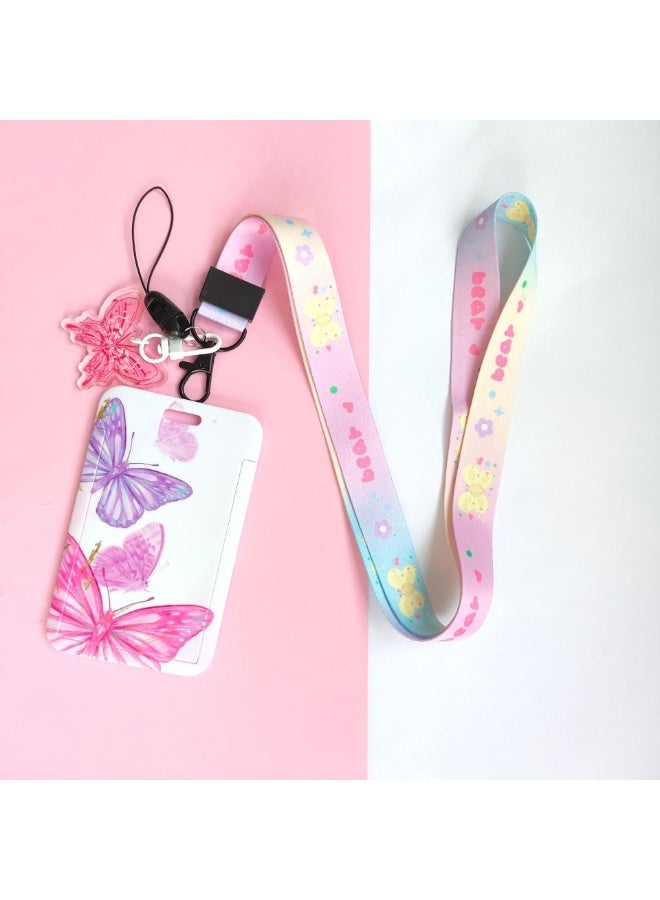 NIBEMINENT 1 - Piece Cartoon Butterfly Kpop Photo Card Holder Pendant Key Chain ID Badge Holder ID Card Holder Photo Card Protector for School ID Office ID Access Card for Women Girls - Image 1