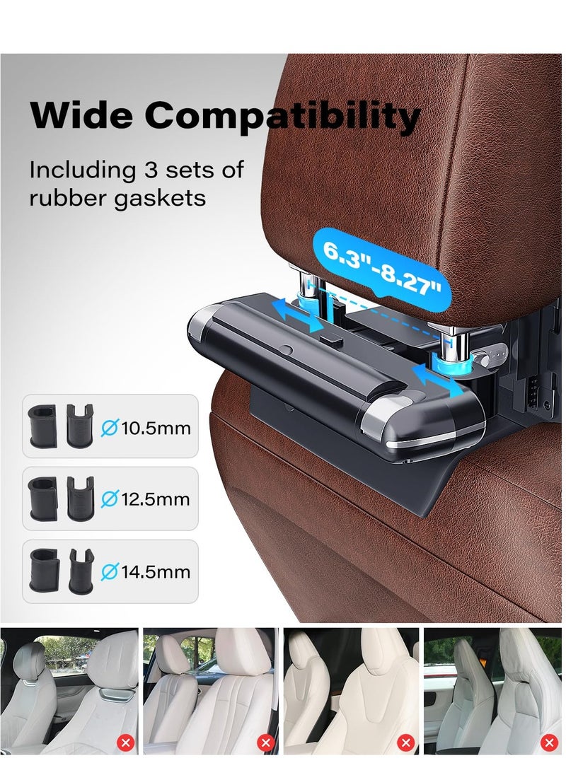 Excefore - Adjustable Car Headrest Pillow, Car Neck Pillow for Driving Seat Head Support Memory Foam Rest with Hook and Tablet Phone Holder Mount (1 Set) (Black) - Image 1