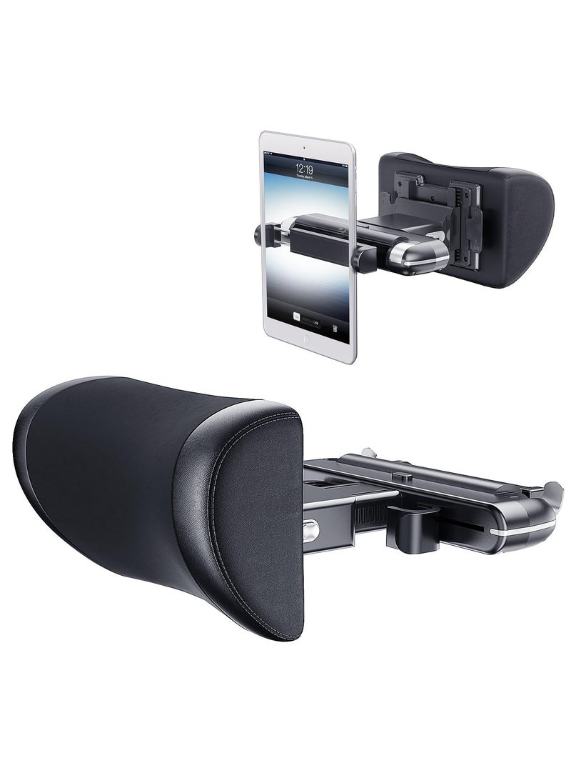 Excefore - Adjustable Car Headrest Pillow, Car Neck Pillow for Driving Seat Head Support Memory Foam Rest with Hook and Tablet Phone Holder Mount (1 Set) (Black) - Image 1