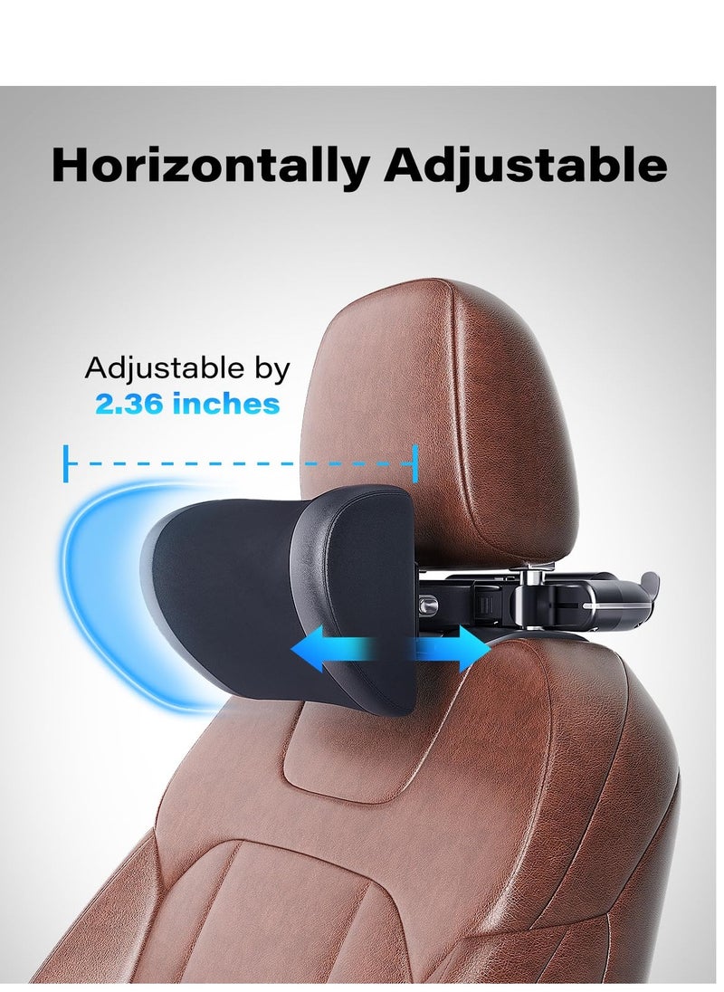 Excefore - Adjustable Car Headrest Pillow, Car Neck Pillow for Driving Seat Head Support Memory Foam Rest with Hook and Tablet Phone Holder Mount (1 Set) (Black) - Image 1