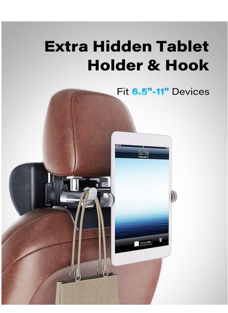 Excefore - Adjustable Car Headrest Pillow, Car Neck Pillow for Driving Seat Head Support Memory Foam Rest with Hook and Tablet Phone Holder Mount (1 Set) (Black) - Image 1