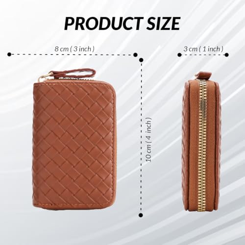 Elios Women's Card Holder Wallet Woven Pattern Vegan Leather Card Holder Compact Ladies Purse with 9 Card Slots, and RFID Blocking | Zip Closure | Mini Purse for Women (Brown) - Image 5