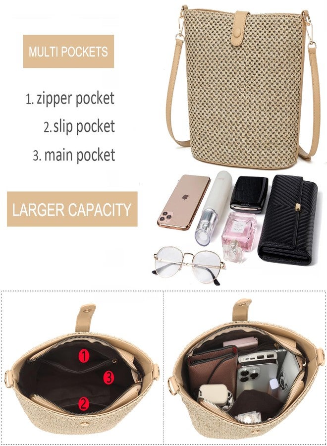 ALARION Straw Crossbody Bags for Women Summer Woven Beach Bag Raffia Shoulder Bag Leather Straps Straw Clutch Purse Vacation - Image 4
