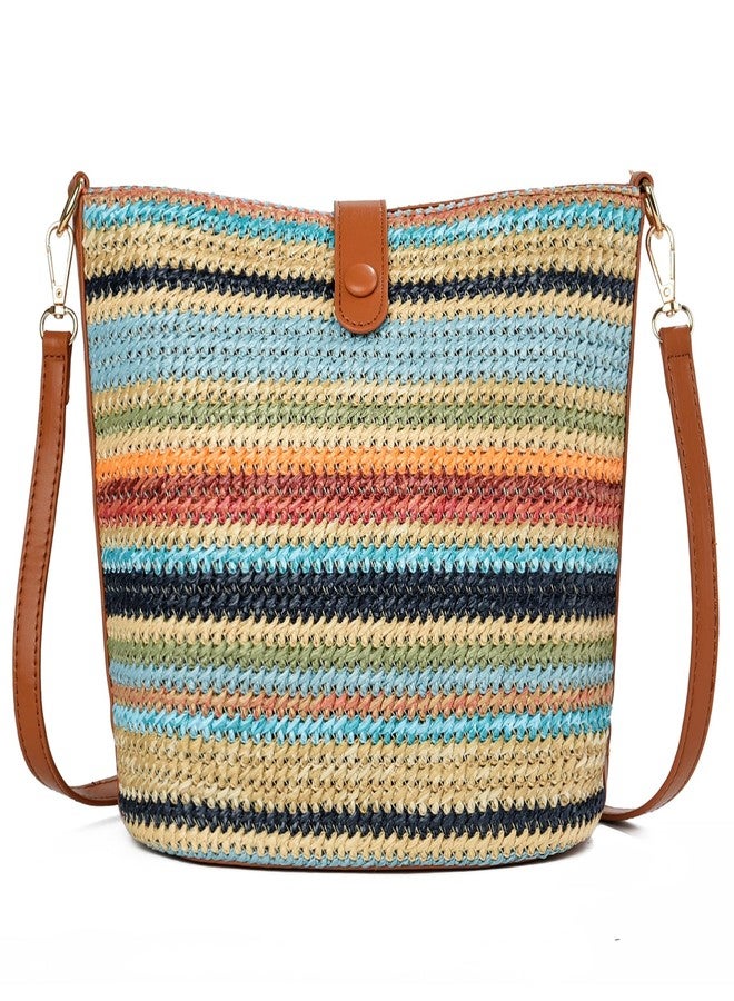 ALARION Straw Crossbody Bags for Women Summer Woven Beach Bag Raffia Shoulder Bag Leather Straps Straw Clutch Purse Vacation - Image 1