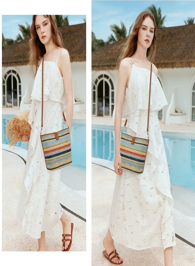 ALARION Straw Crossbody Bags for Women Summer Woven Beach Bag Raffia Shoulder Bag Leather Straps Straw Clutch Purse Vacation - Image 3