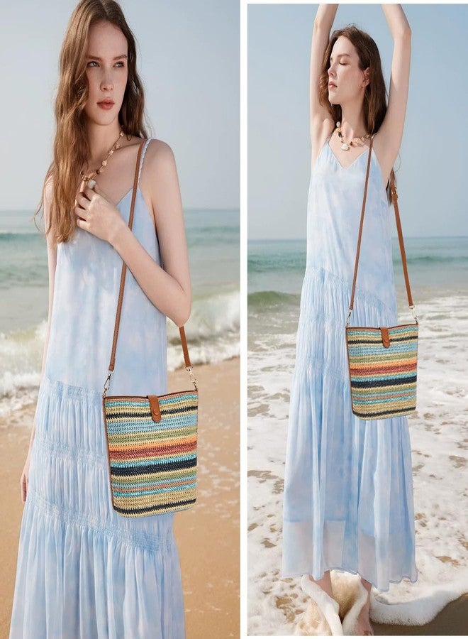 ALARION Straw Crossbody Bags for Women Summer Woven Beach Bag Raffia Shoulder Bag Leather Straps Straw Clutch Purse Vacation - Image 2