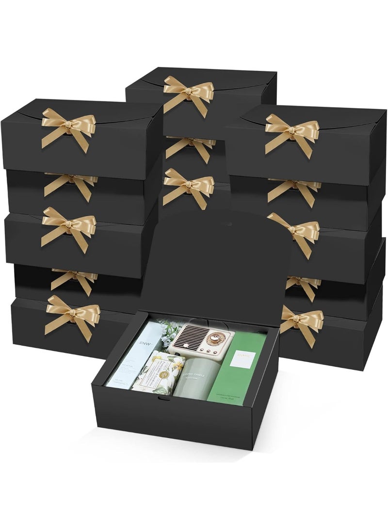 15 صندوق هدايا مع أغطية، سوداء بحجم 10X8X4 بوصة، صندوق عرض لمقترح وصيفة العروس مع شريط، صناديق ورقية كرافت للزفاف، التغليف، الهدايا، عيد الميلاد، عيد الميلاد، الحفلات - Image 1
