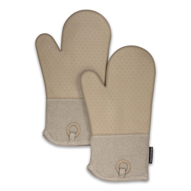 Frigidaire Sasha Cotton and Silicone Oven Mitts, Heat Resistant, Anti-Slip, Machine Washable, 13â€x 7 â€œ,Beige, Set of 2 - Image 1