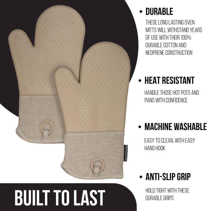 Frigidaire Sasha Cotton and Silicone Oven Mitts, Heat Resistant, Anti-Slip, Machine Washable, 13â€x 7 â€œ,Beige, Set of 2 - Image 2