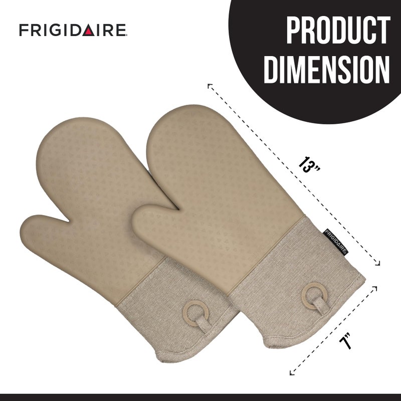 Frigidaire Sasha Cotton and Silicone Oven Mitts, Heat Resistant, Anti-Slip, Machine Washable, 13â€x 7 â€œ,Beige, Set of 2 - Image 3