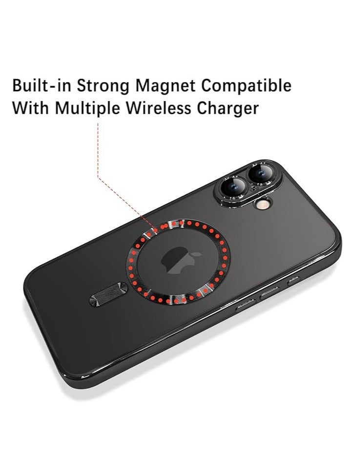 مجسيف جراب مغناطيسي مصمم لهاتف iPhone 16 [واقي عدسة كاميرا مدمج] [متوافق مع MagSafe] جراب شفاف رفيع ومضاد للخدش ومضاد للصدمات من مادة TPU الناعمة للنساء والرجال - أسود - Image 2