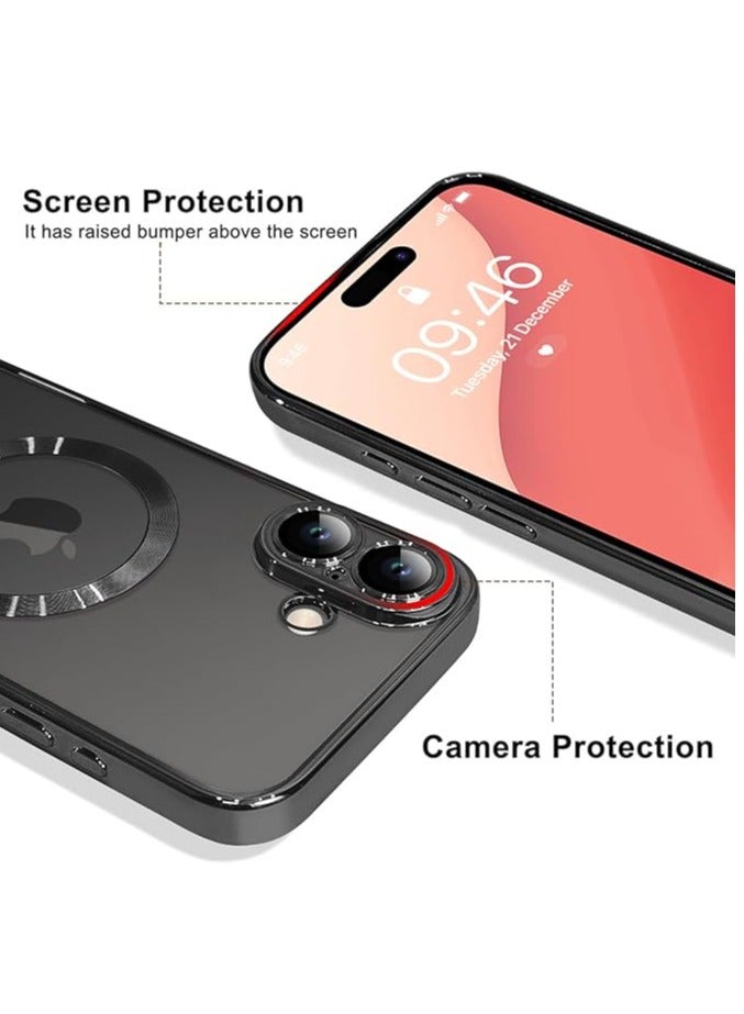 مجسيف جراب مغناطيسي مصمم لهاتف iPhone 16 [واقي عدسة كاميرا مدمج] [متوافق مع MagSafe] جراب شفاف رفيع ومضاد للخدش ومضاد للصدمات من مادة TPU الناعمة للنساء والرجال - أسود - Image 3