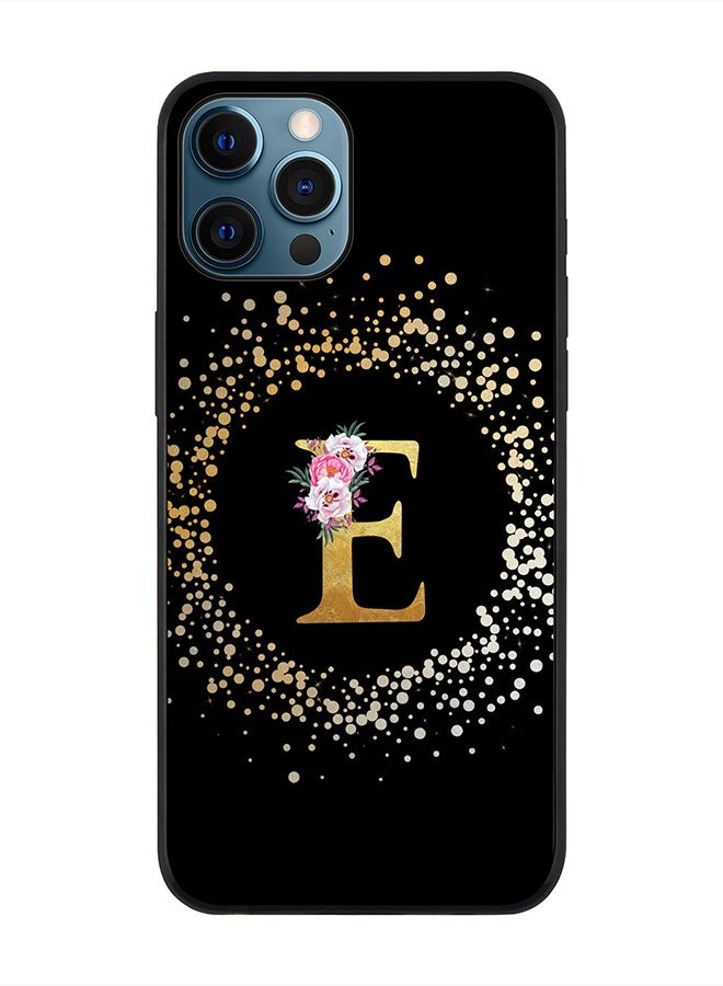 Stylizedd Rugged Black edge case for Apple iPhone 12 Pro, Slim fit Rubber Edges  -  Custom Monogram Initial Letter Floral Pattern Alphabet - E  (Black ) - Image 1