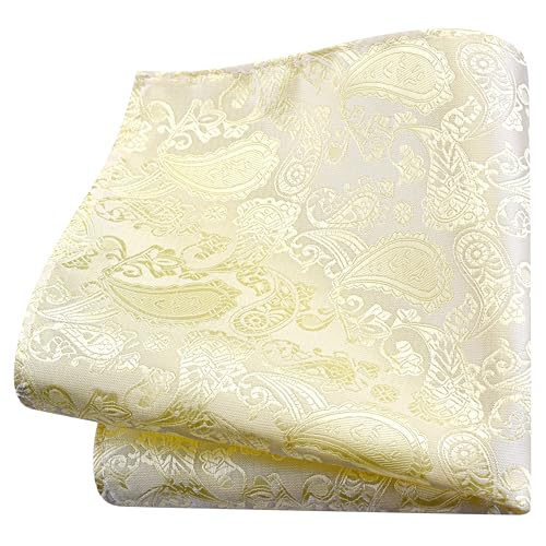 GUSLESON Light Yellow Mens Paisley Wedding Necktie Pocket Square Cufflinks and Lapel Pin Brooch Set (IN6105-52) - Image 4