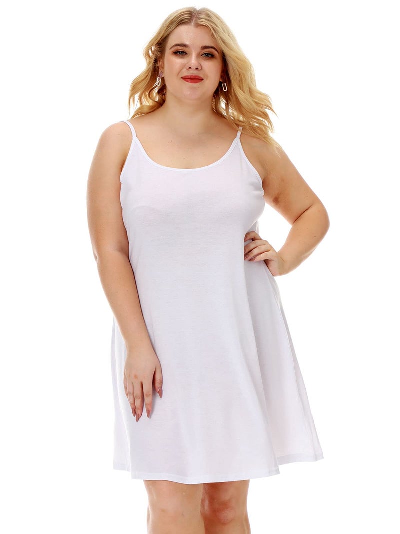 7th Element Plus Size Slip Dress for Women Under Dresses 2025 Spaghetti Strap Cami Camisoles Sun Tank Sleeveless Sundress(White,5X) - Image 5