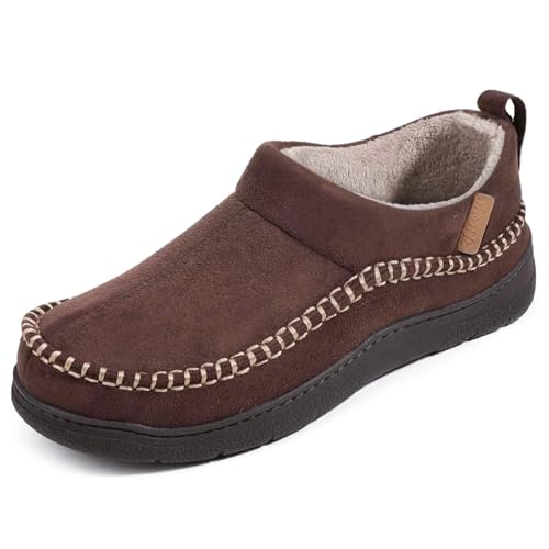 Zigzagger Men's Moccasin Slippers Memory Foam House Shoes, Ankle Toasty Indoor and Outdoor Warm Loafer Slippers(Pumpkin,Size 12) - Image 1