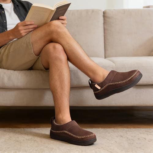 Zigzagger Men's Moccasin Slippers Memory Foam House Shoes, Ankle Toasty Indoor and Outdoor Warm Loafer Slippers(Pumpkin,Size 12) - Image 4