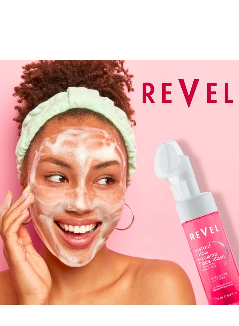 Revel Beauty Skin Care Foaming Face Wash 175ml, For Smooth Radiant Skin, Built In Brush, Deep Cleansing, Niacinamide + Vitamin C - Image 3