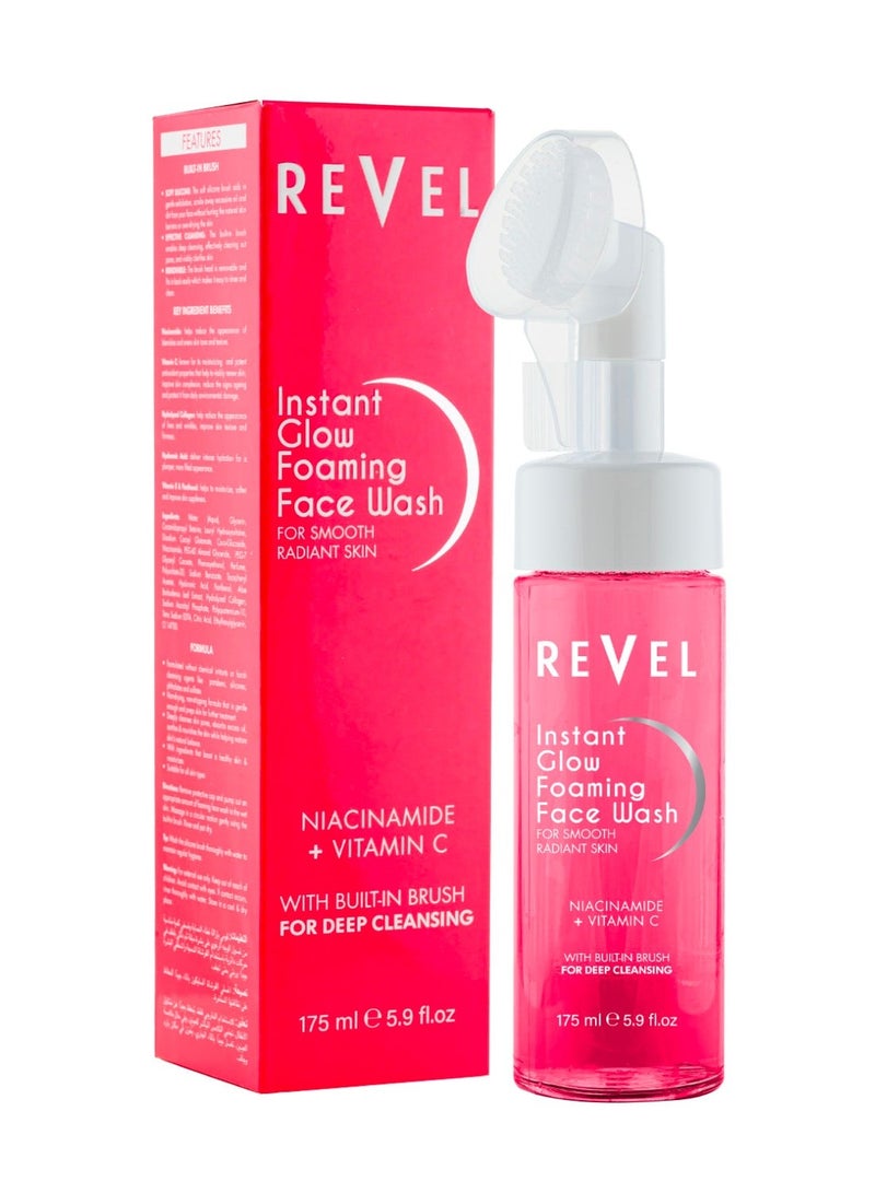 Revel Beauty Skin Care Foaming Face Wash 175ml, For Smooth Radiant Skin, Built In Brush, Deep Cleansing, Niacinamide + Vitamin C - Image 2