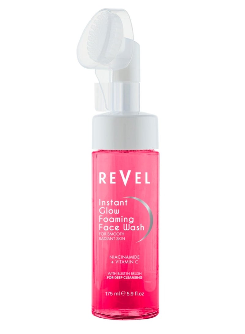 Revel Beauty Skin Care Foaming Face Wash 175ml, For Smooth Radiant Skin, Built In Brush, Deep Cleansing, Niacinamide + Vitamin C - Image 1