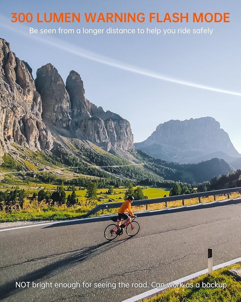 RAVEMEN FR300 متوافق مع كمبيوتر الدراجة Garmin/Wahoo، 300 لومن تحذير وامض 6 أوضاع ملحقات كمبيوتر الدراجة مع تشغيل/إيقاف تلقائي، قابل لإعادة الشحن عبر USB C لدراجة الطريق (محمي ببراءة اختراع) - Image 2