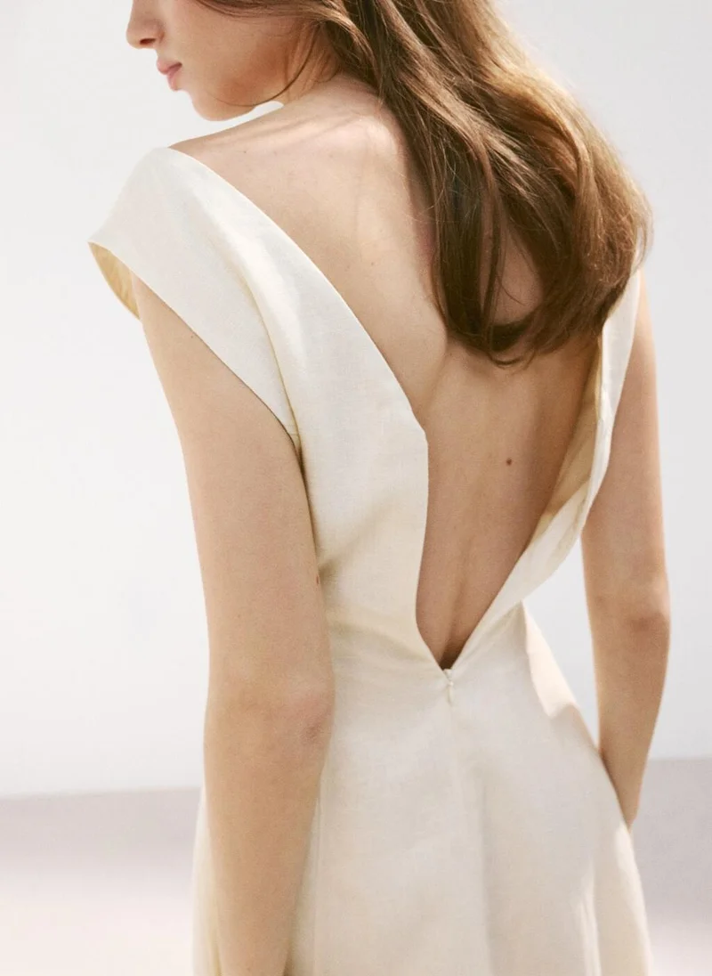 Mango off-white Linen Midi-Dress With Belt for Women | Best Price UAE