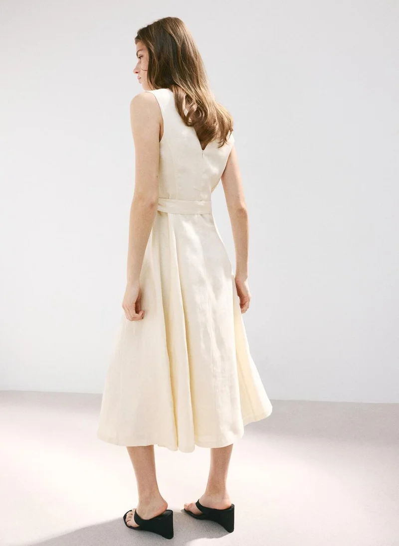 مانجو Linen Midi-Dress With Belt