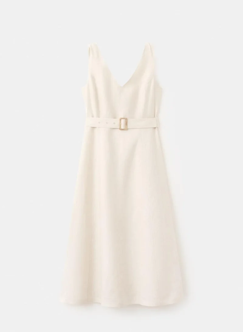 Mango off-white Linen Midi-Dress With Belt for Women | Best Price UAE