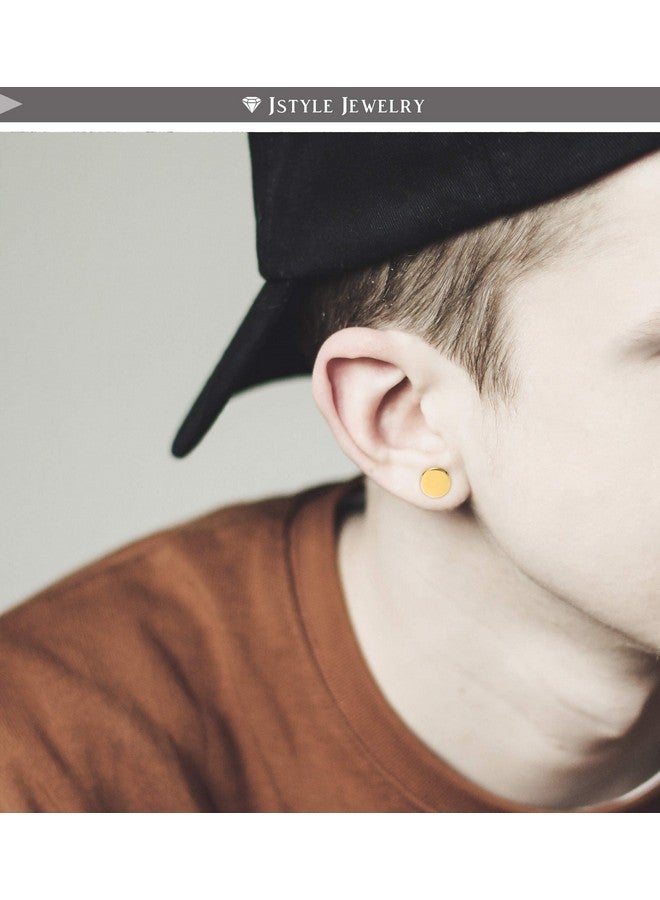 جي ستايل مجموعة من 4 أزواج من أقراط الأذن المغناطيسية المصنوعة من الفولاذ المقاوم للصدأ للرجال والنساء من Jstyle، مجموعة أقراط الأذن غير الثاقبة المصنوعة من الزركونيوم الذهبي مقاس 6-8 مم - Image 3