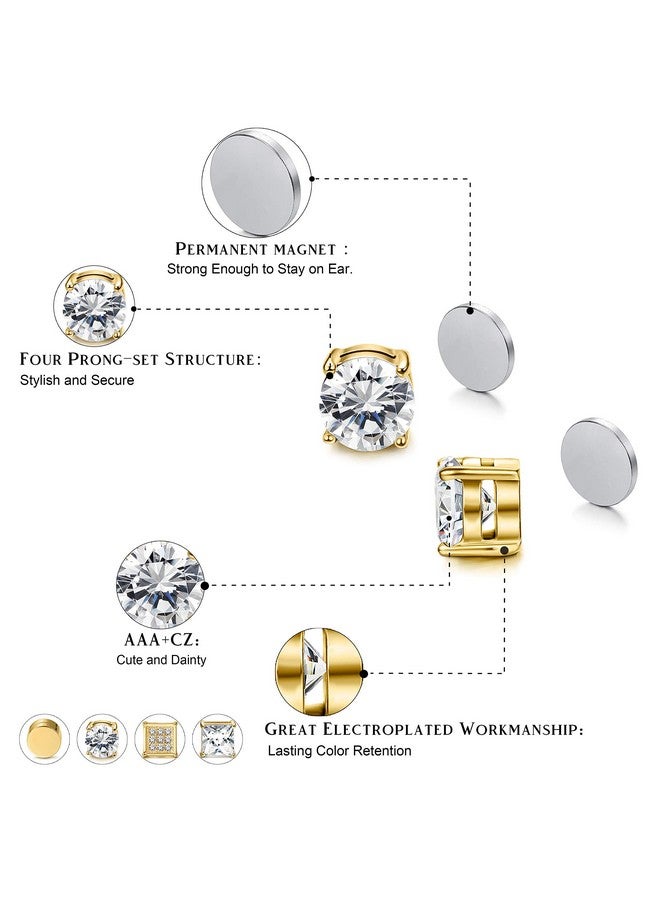 جي ستايل مجموعة من 4 أزواج من أقراط الأذن المغناطيسية المصنوعة من الفولاذ المقاوم للصدأ للرجال والنساء من Jstyle، مجموعة أقراط الأذن غير الثاقبة المصنوعة من الزركونيوم الذهبي مقاس 6-8 مم - Image 2