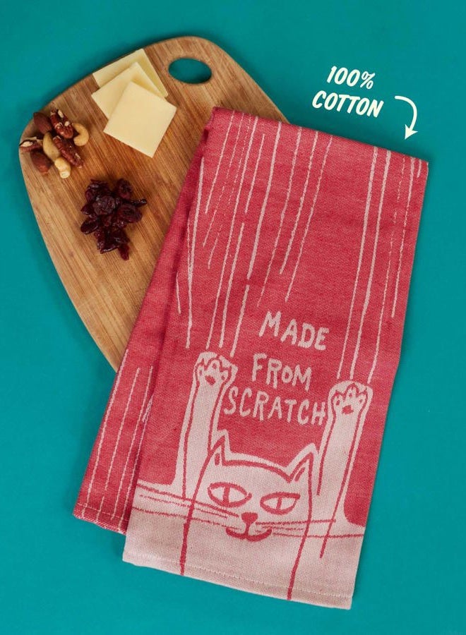 Blue Q Woven Dish Towel, Made from Scratch (Clawing cat) Funny, Functional and Fabulous, 100% Cotton, Soft, Super-Absorbent, Red and White, 28 x 21 - Image 4