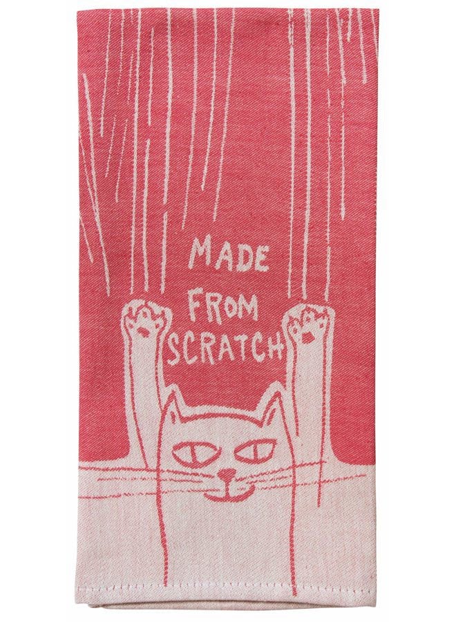 Blue Q Woven Dish Towel, Made from Scratch (Clawing cat) Funny, Functional and Fabulous, 100% Cotton, Soft, Super-Absorbent, Red and White, 28 x 21 - Image 1