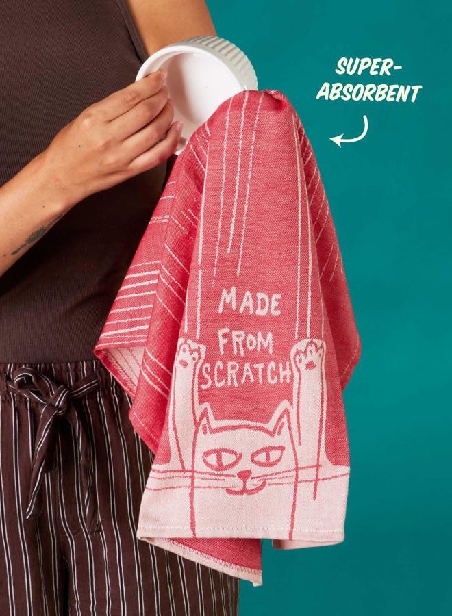 Blue Q Woven Dish Towel, Made from Scratch (Clawing cat) Funny, Functional and Fabulous, 100% Cotton, Soft, Super-Absorbent, Red and White, 28 x 21 - Image 5