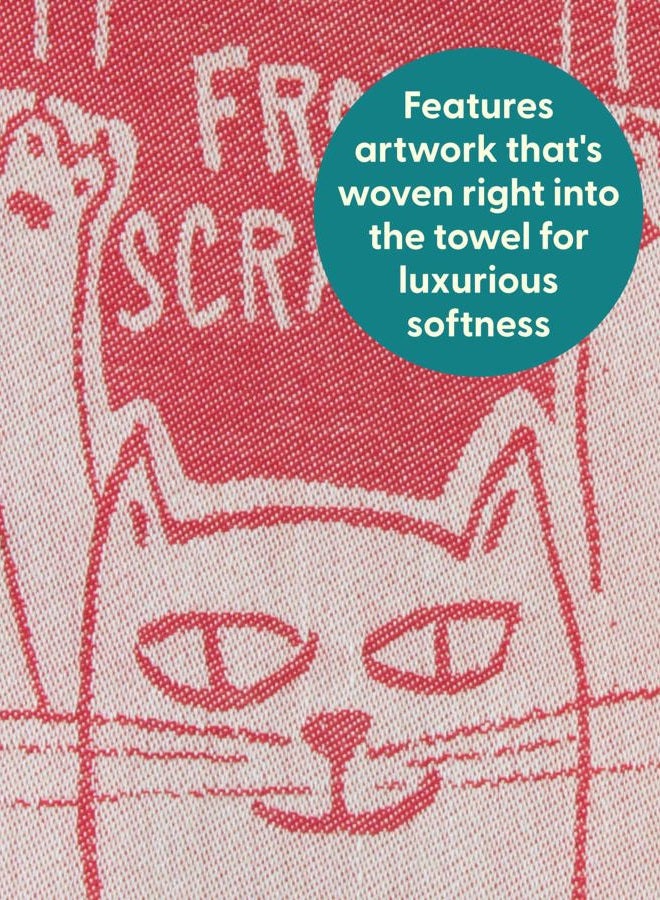 Blue Q Woven Dish Towel, Made from Scratch (Clawing cat) Funny, Functional and Fabulous, 100% Cotton, Soft, Super-Absorbent, Red and White, 28 x 21 - Image 3
