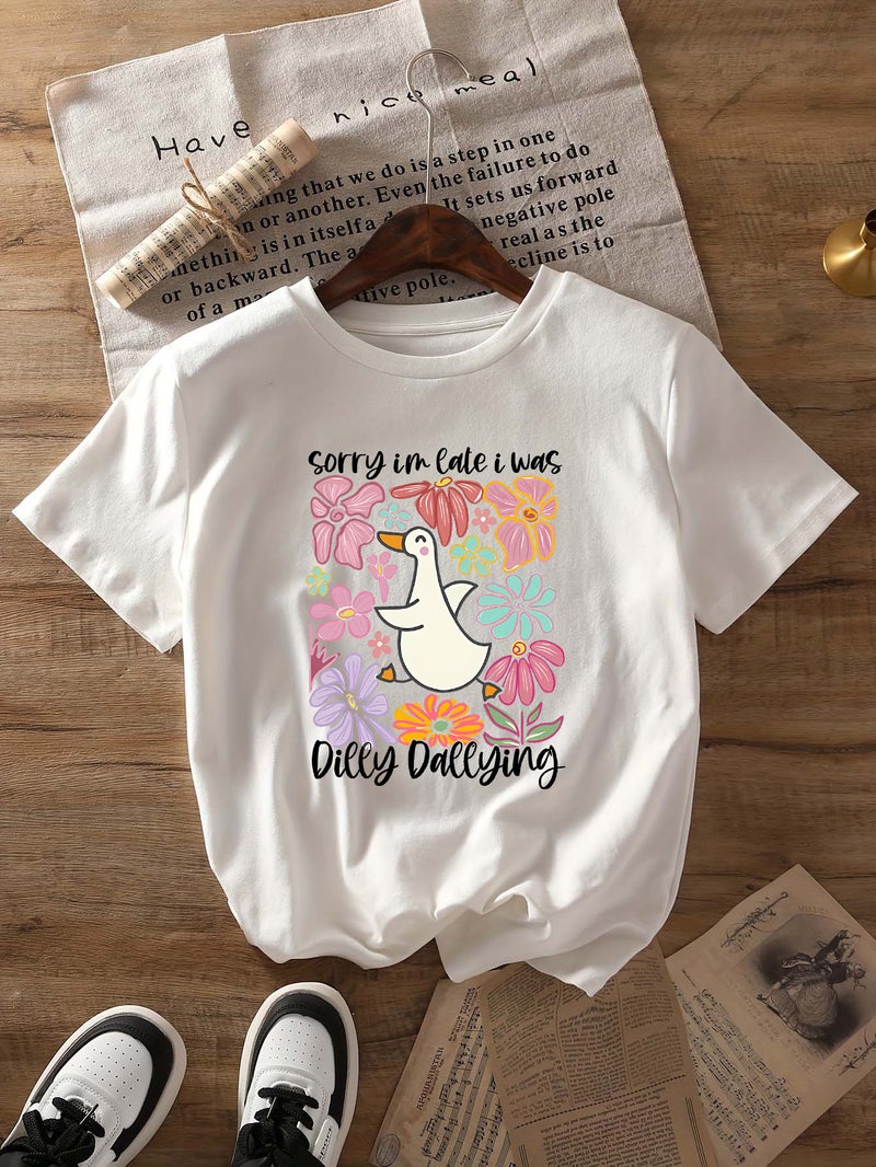 Independent Station Women'S Tops Round Neck Cartoon Printed Short-Sleeved T-Shirt-M - Image 1