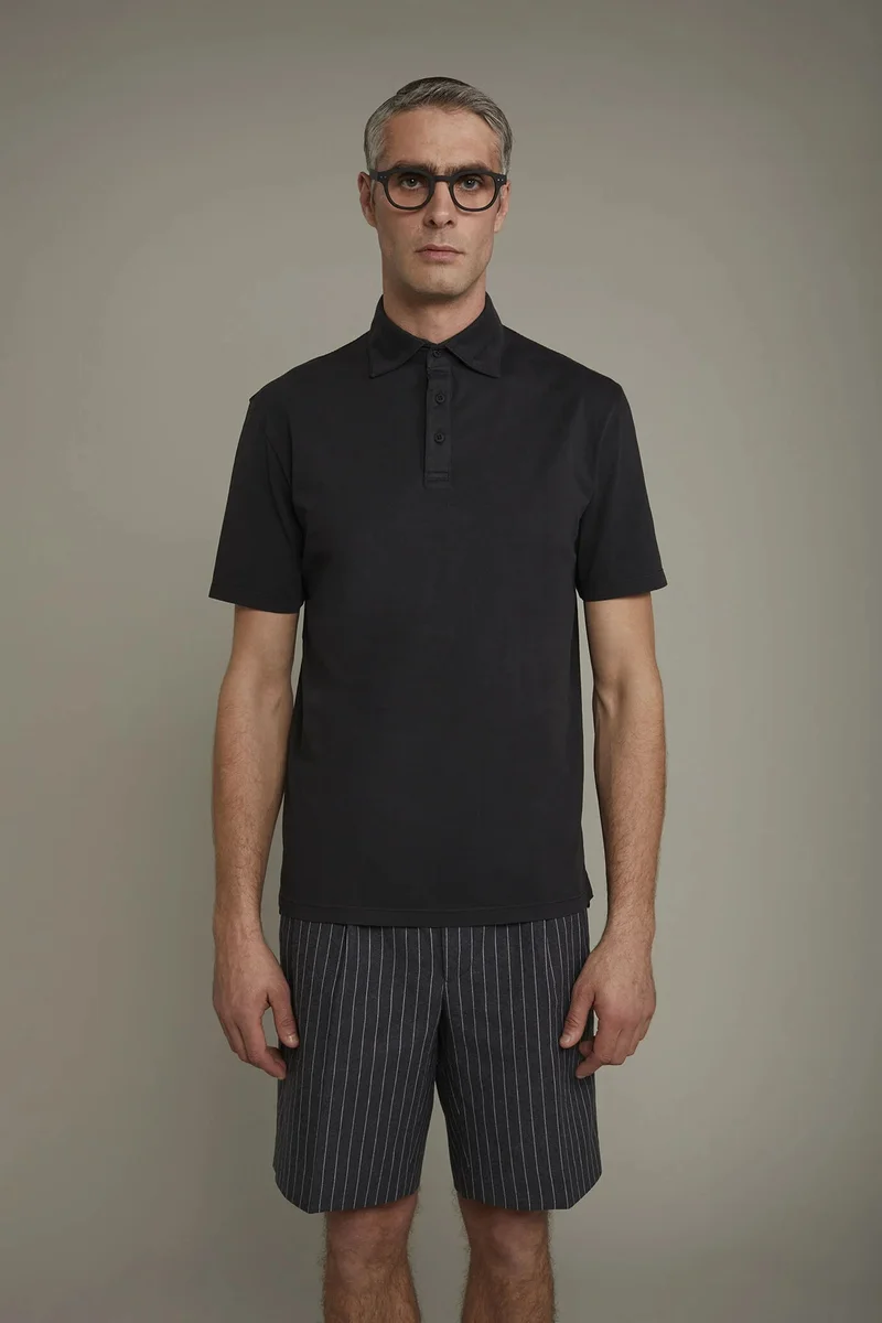 دوبل غانغر Men's short sleeve polo shirt 100% cotton regular fit - Black